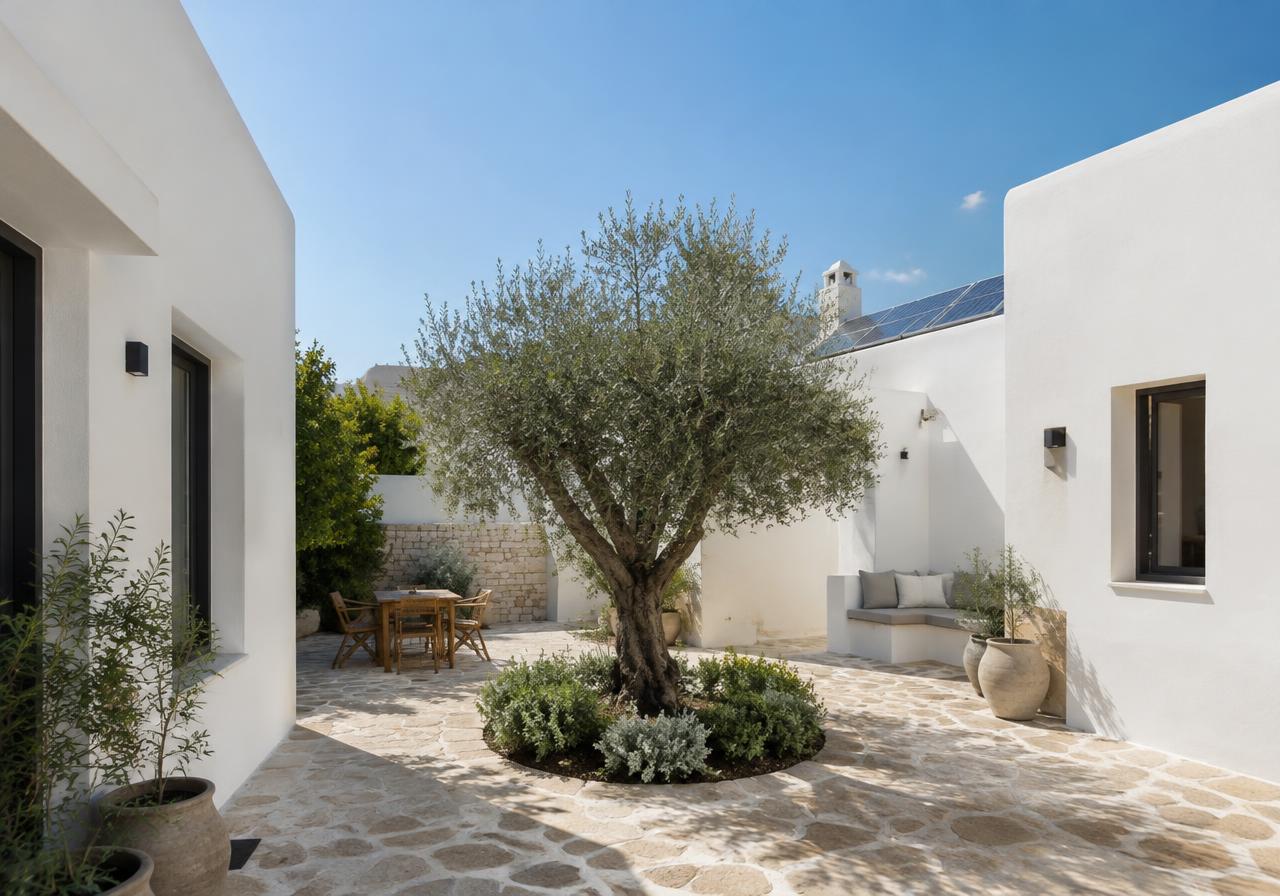 Immagine di ispirazione: corte mediterranea con ulivo
