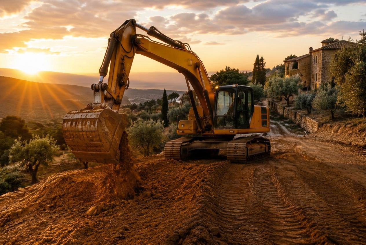 Escavatore su terreno in campagna